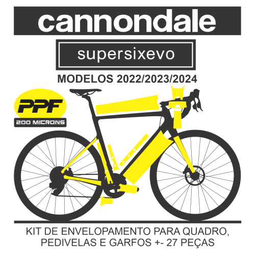 Kit de Envelopamento Protetivo PPF (brilho) Cannondale Supersix Evo - Mod. 2022-2023-2024 - Tam. 54