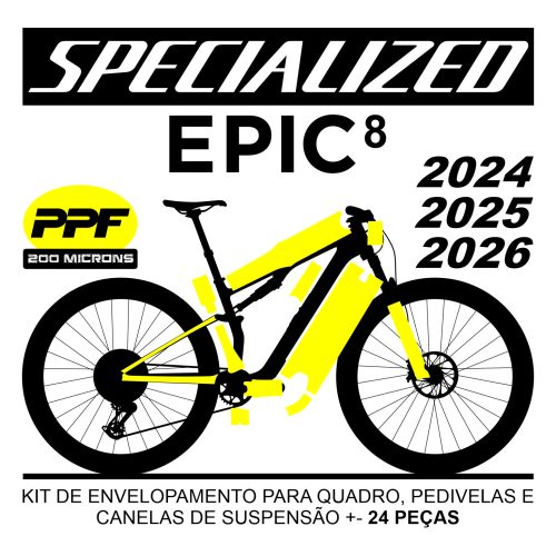Kit de Envelopamento Protetivo PPF (brilho) Specialized Epic 8 Comp, Pro e Expert - Mod. 2024-2025-2026 - Tam. XL