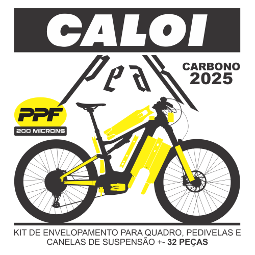 Kit de Envelopamento Protetivo PPF (brilho) Caloi E-Vibe Peak Carbono - Mod. 2025/2026 - Tam. XL