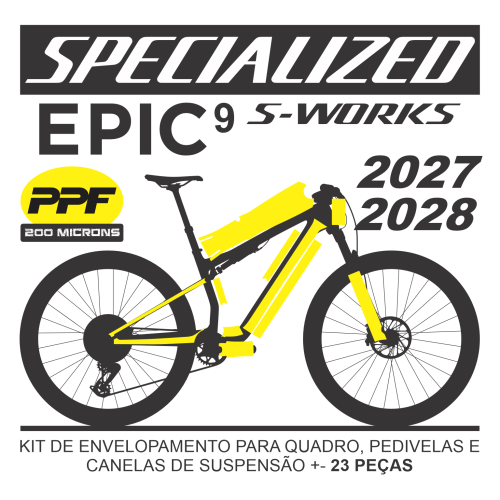 Kit de Envelopamento Protetivo PPF (brilho) Specialized Epic 9 S-Works - Mod. 2027-2028 - Tam. L